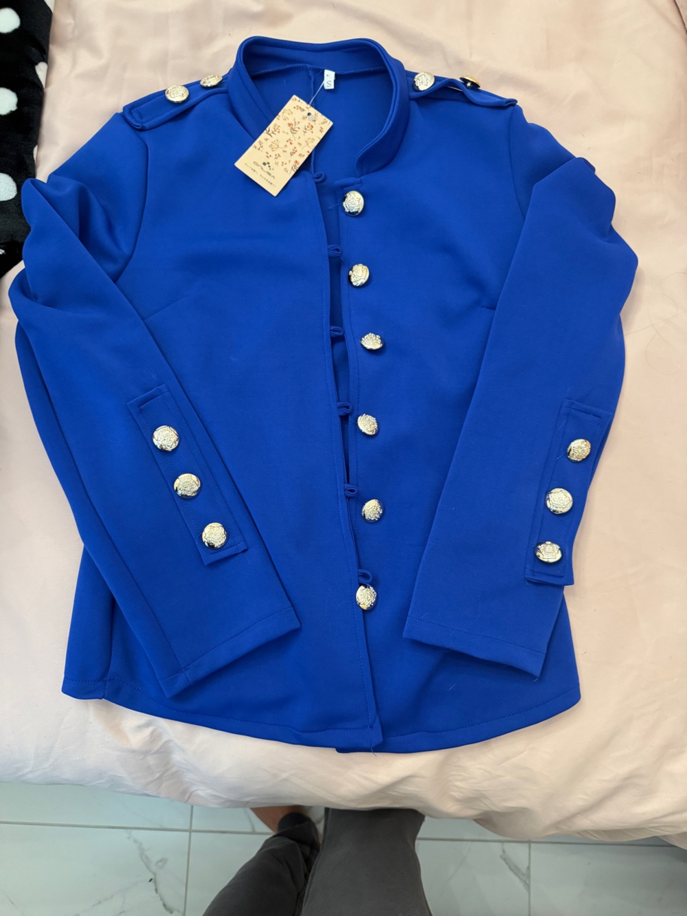 Women's Cobalt Blue Military-Style Blazer with Gold Buttons